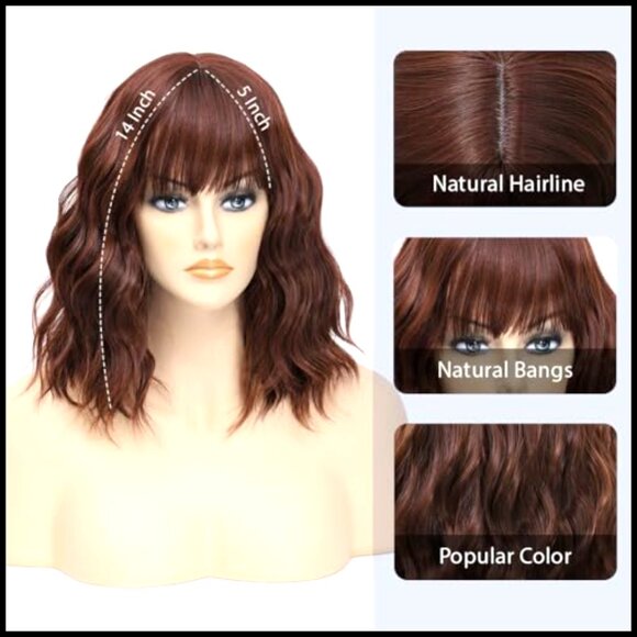 Short Wavy Bob Wig with Bangs Heat Resistant Synthetic Hair for Cosplay Party main image 4